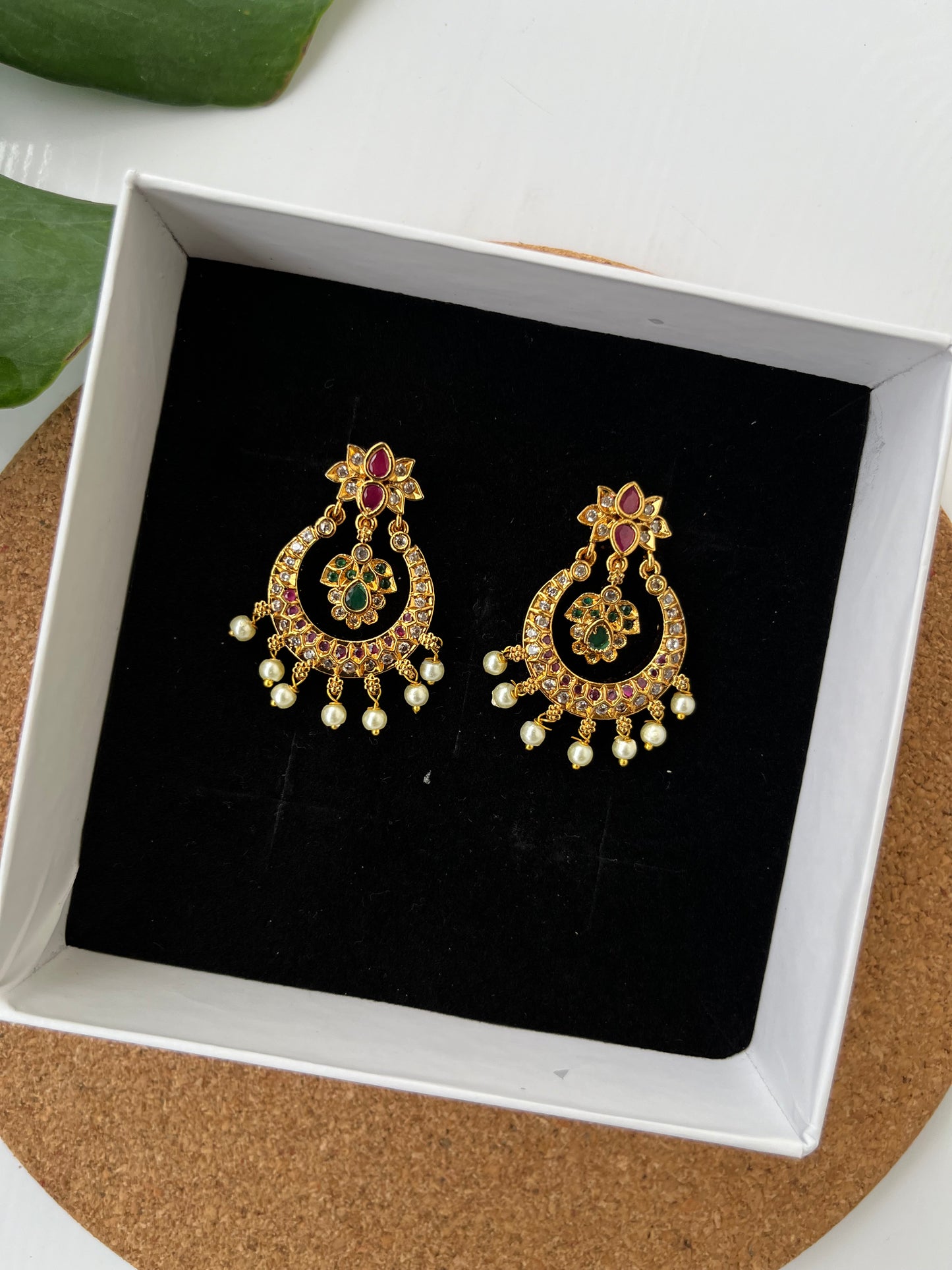 Studded Small Chaandbali in Nakshi Polish