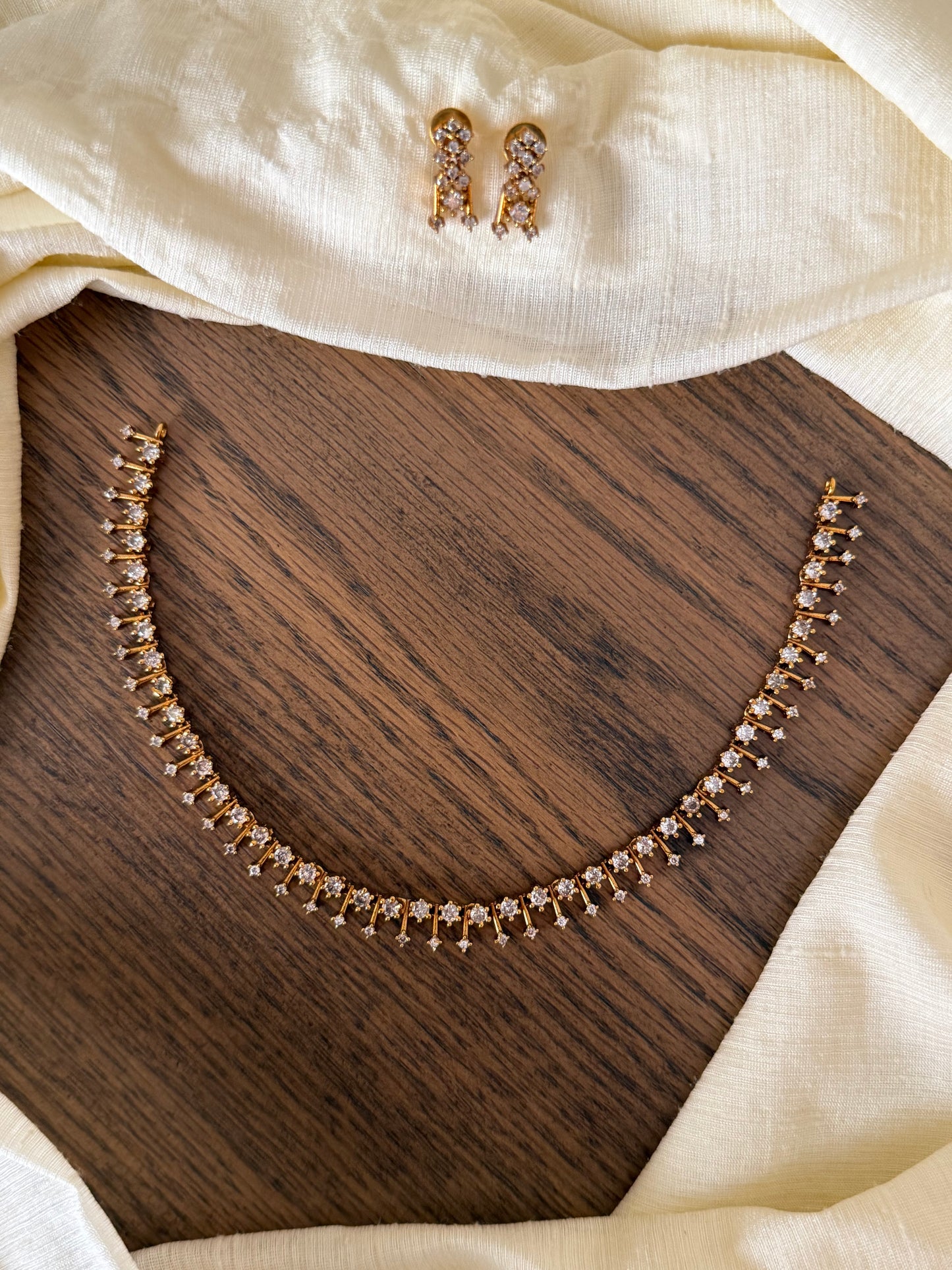 Elegant American Diamond Necklace Set with Earrings – Gold Finish