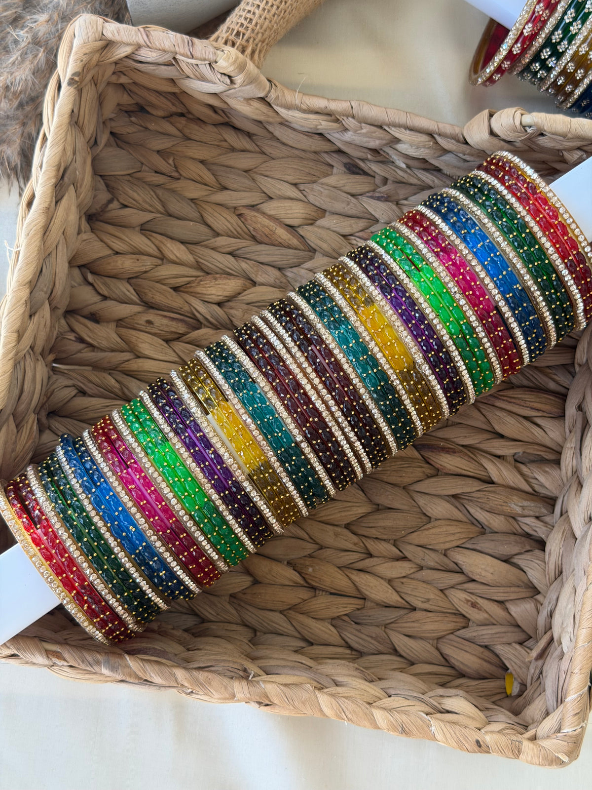 Navaratri Raindrop Glass Bangles with Gold Bead Detailing