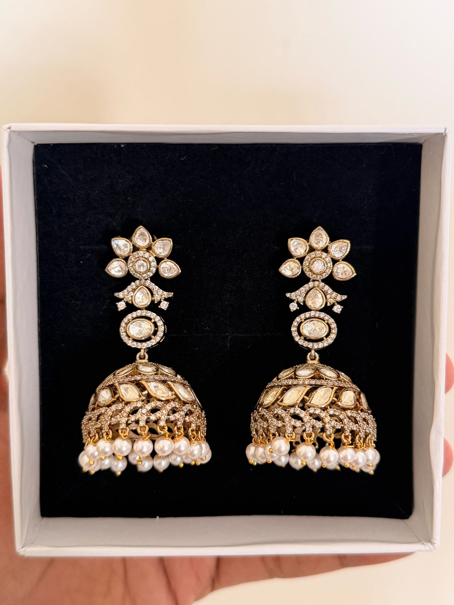Classic Pearl Drop Kundan Jhumkas