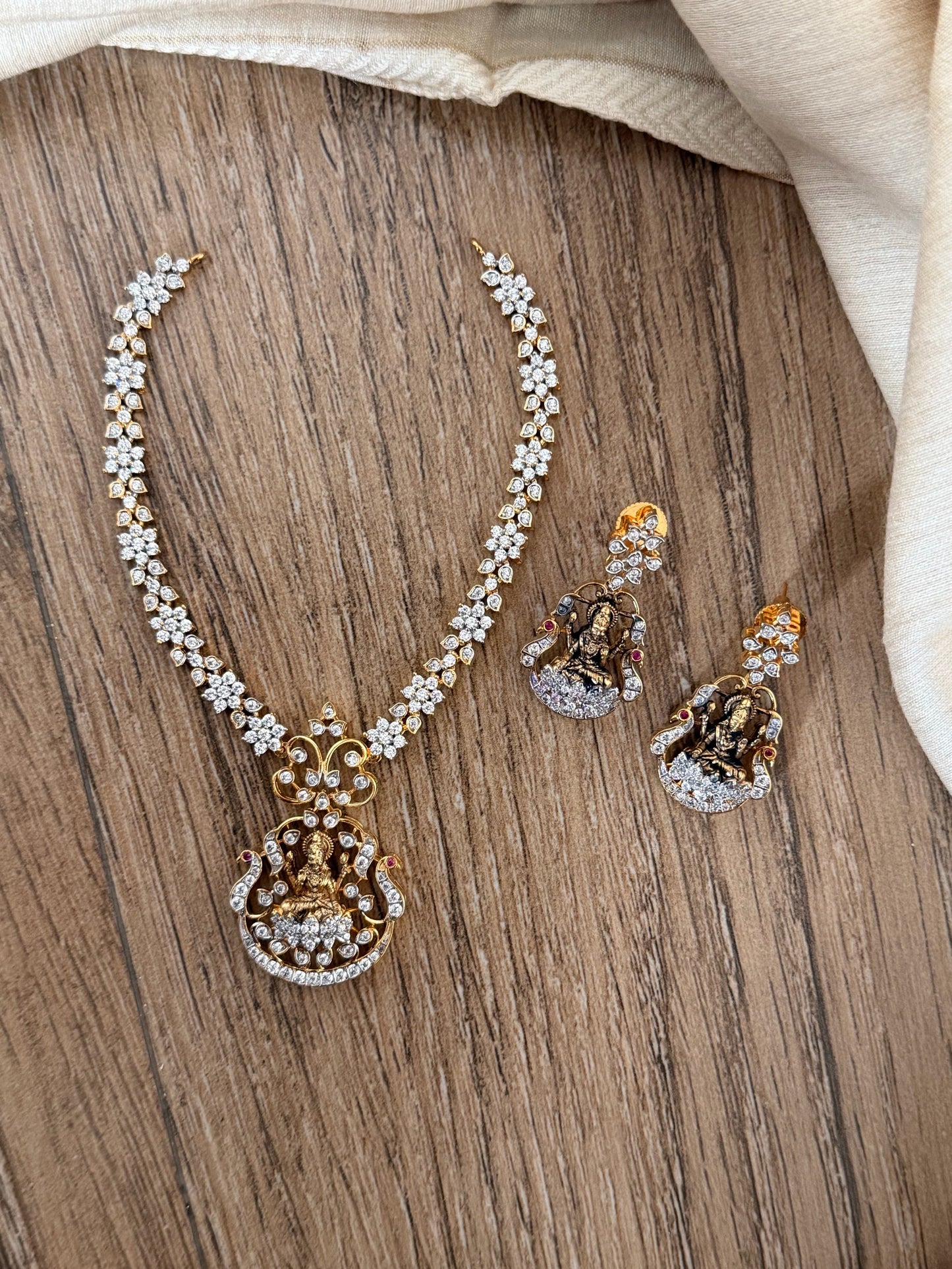 Diamond Look Lakshmi Temple Necklace Set with Earrings