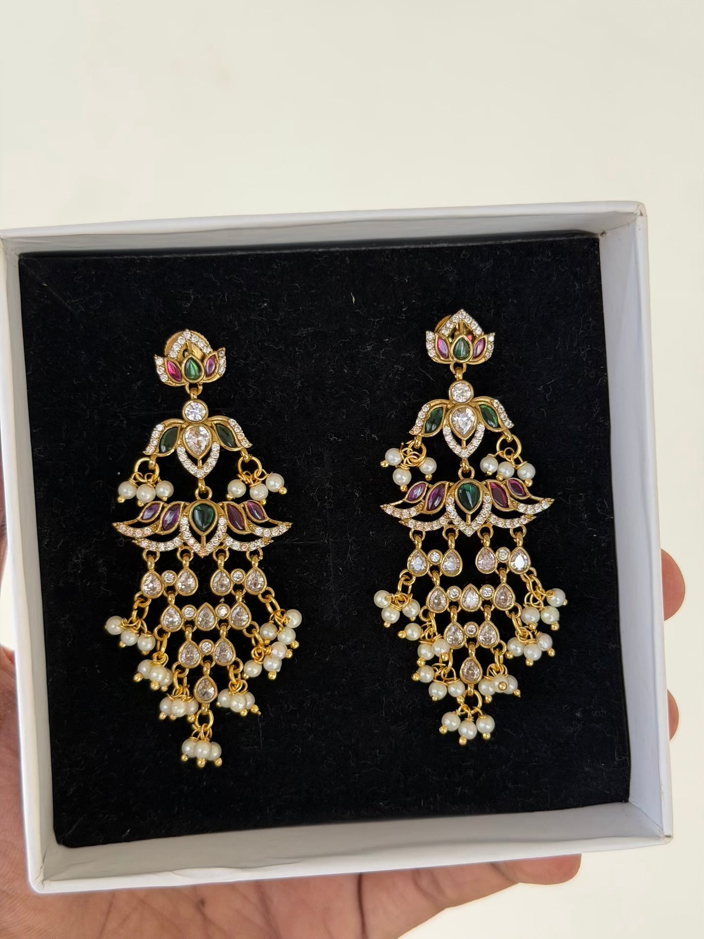 Lotus Ruby Pearl Dangler Earrings