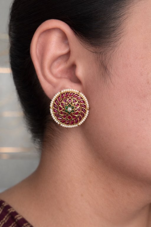 Luxury Round Ruby AD Stud Earrings