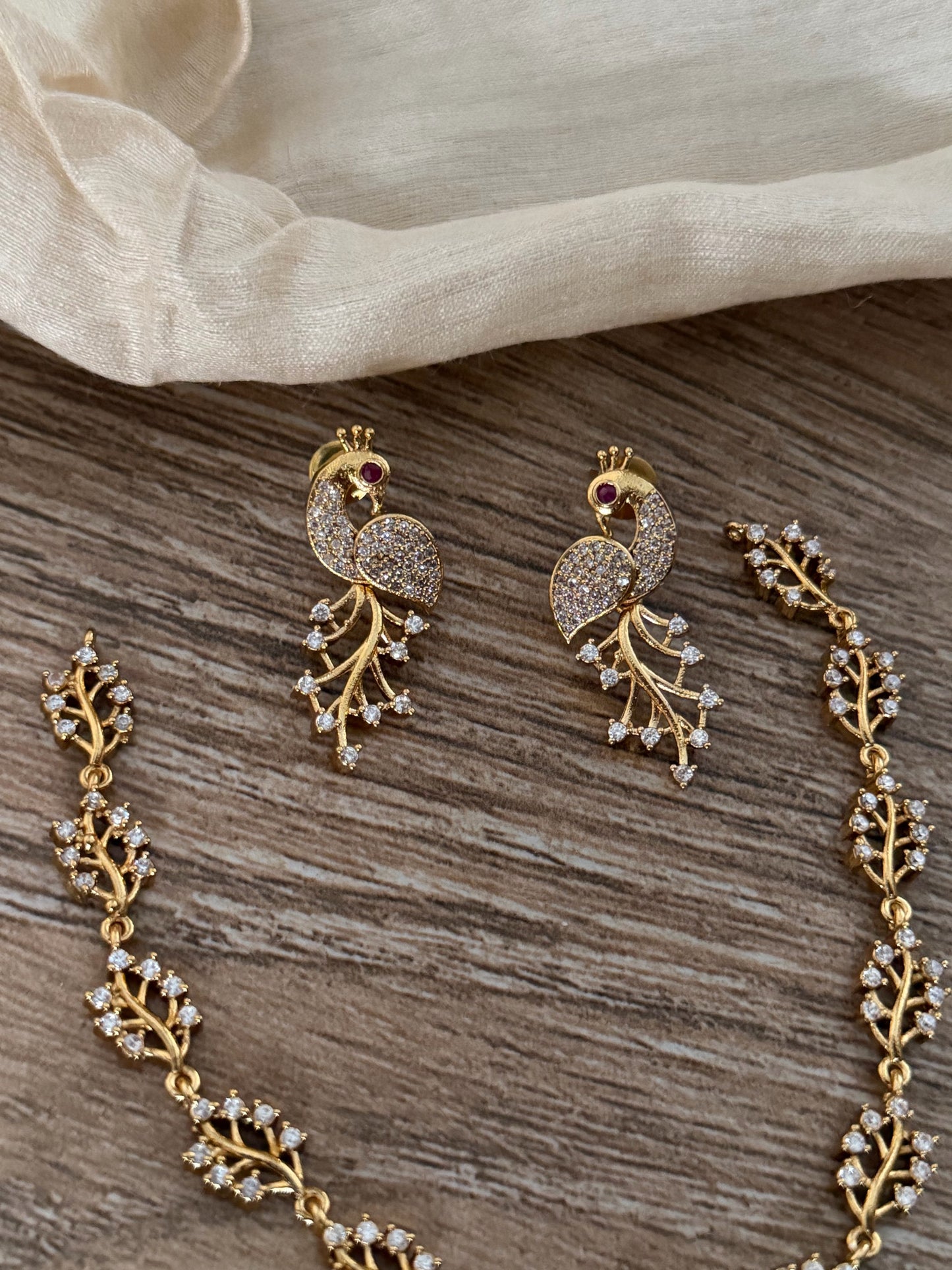 Elegant Peacock Design CZ Studded Premium Necklace Set
