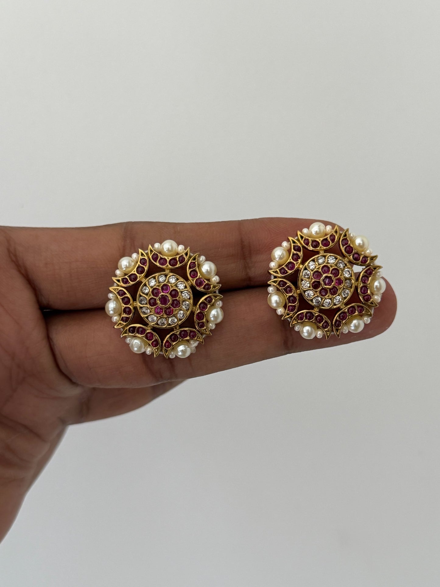 Luxury Floral Round Studs with Premium Finish Pearls