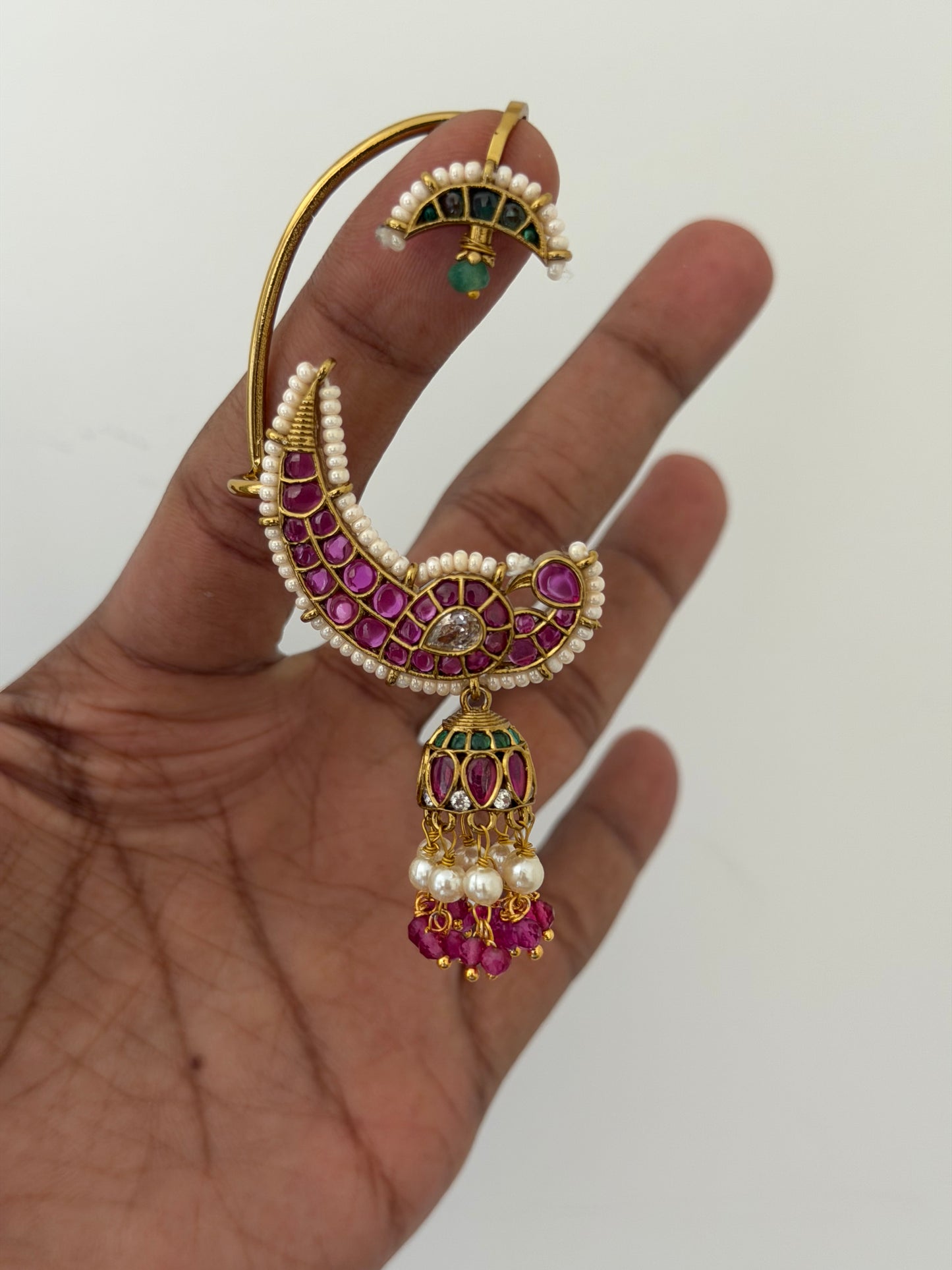 Crescent Ear Cuff with Jhumka & Bugadi