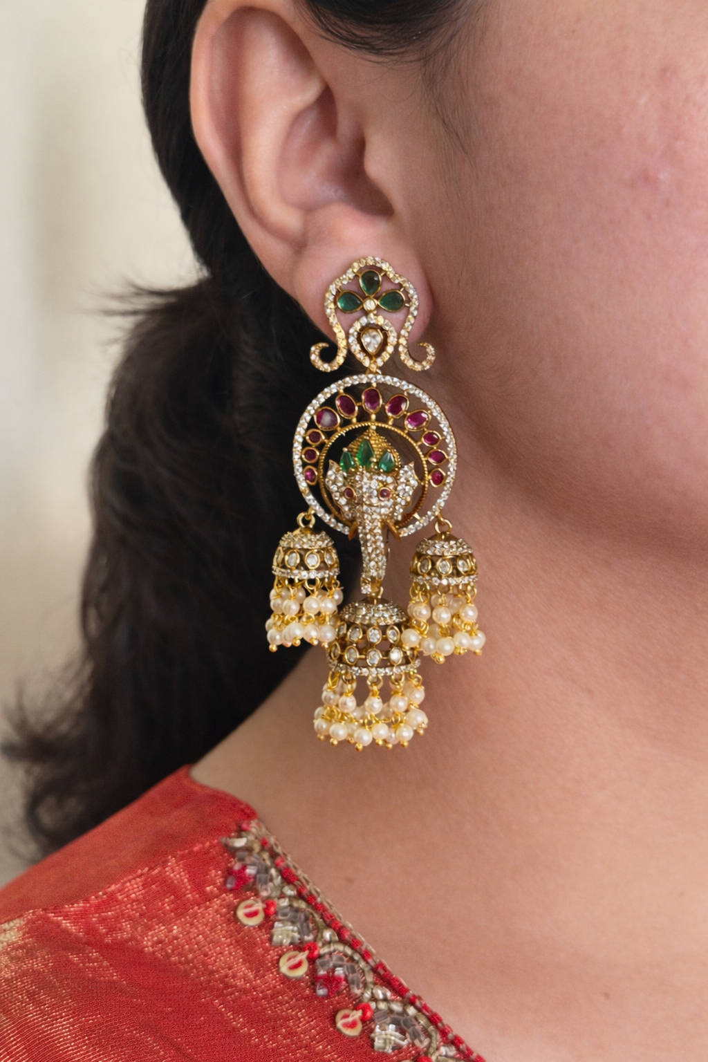 Lord Ganesh Motif Jhumka Earrings