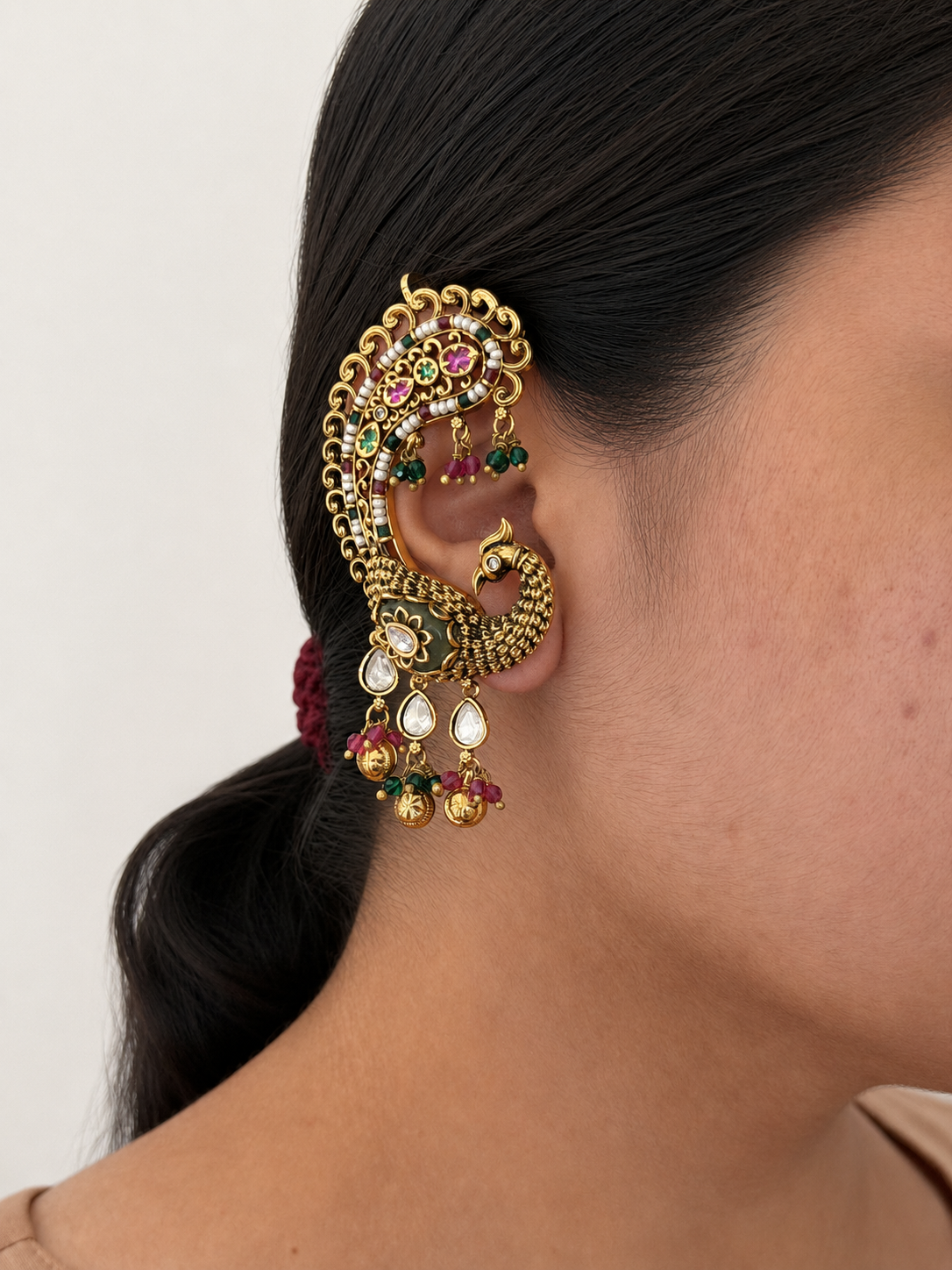 Heritage Peacock Motif Ear Cuff Jhumka