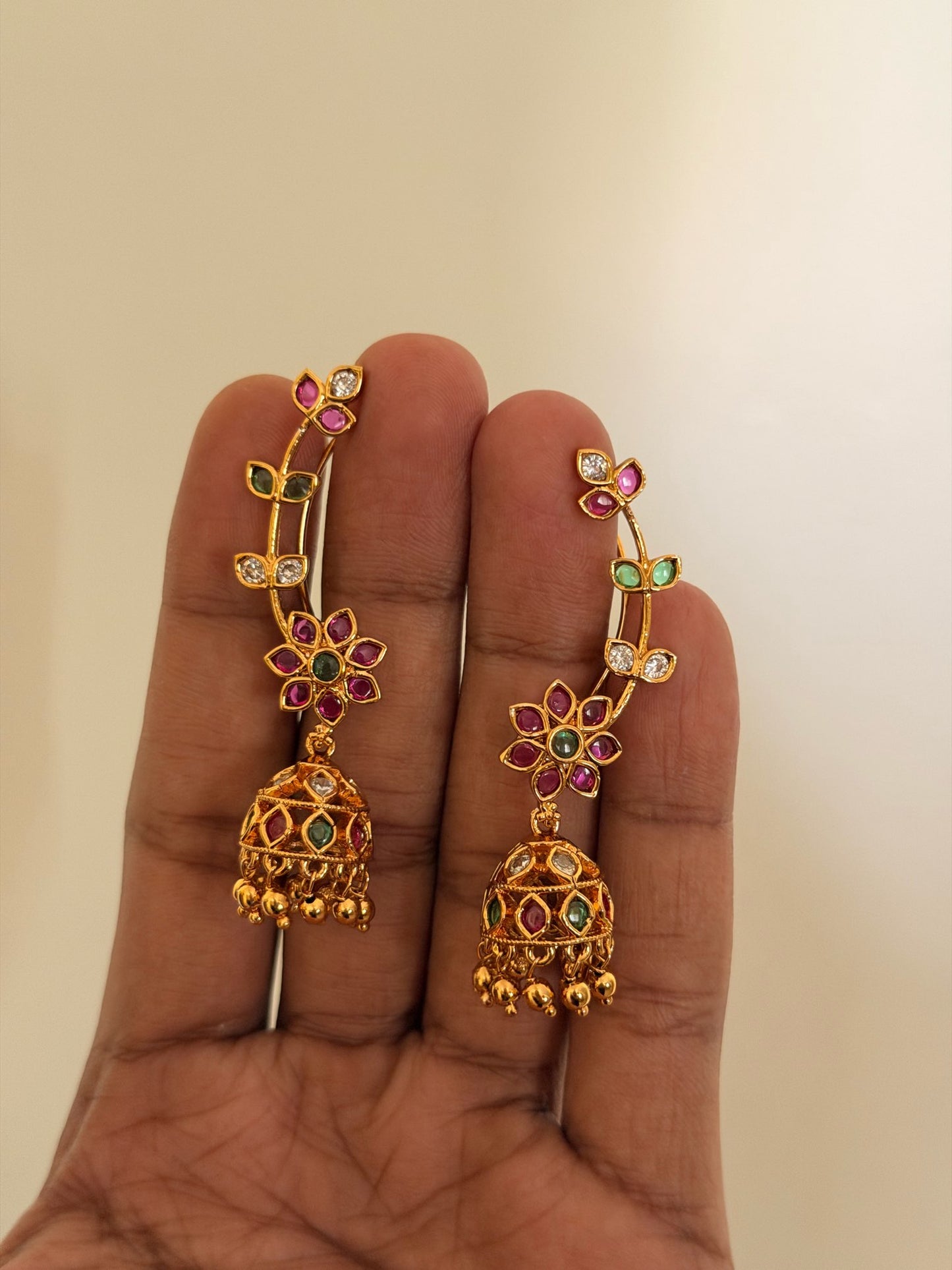 Gold Emerald Chandelier Drop Earrings