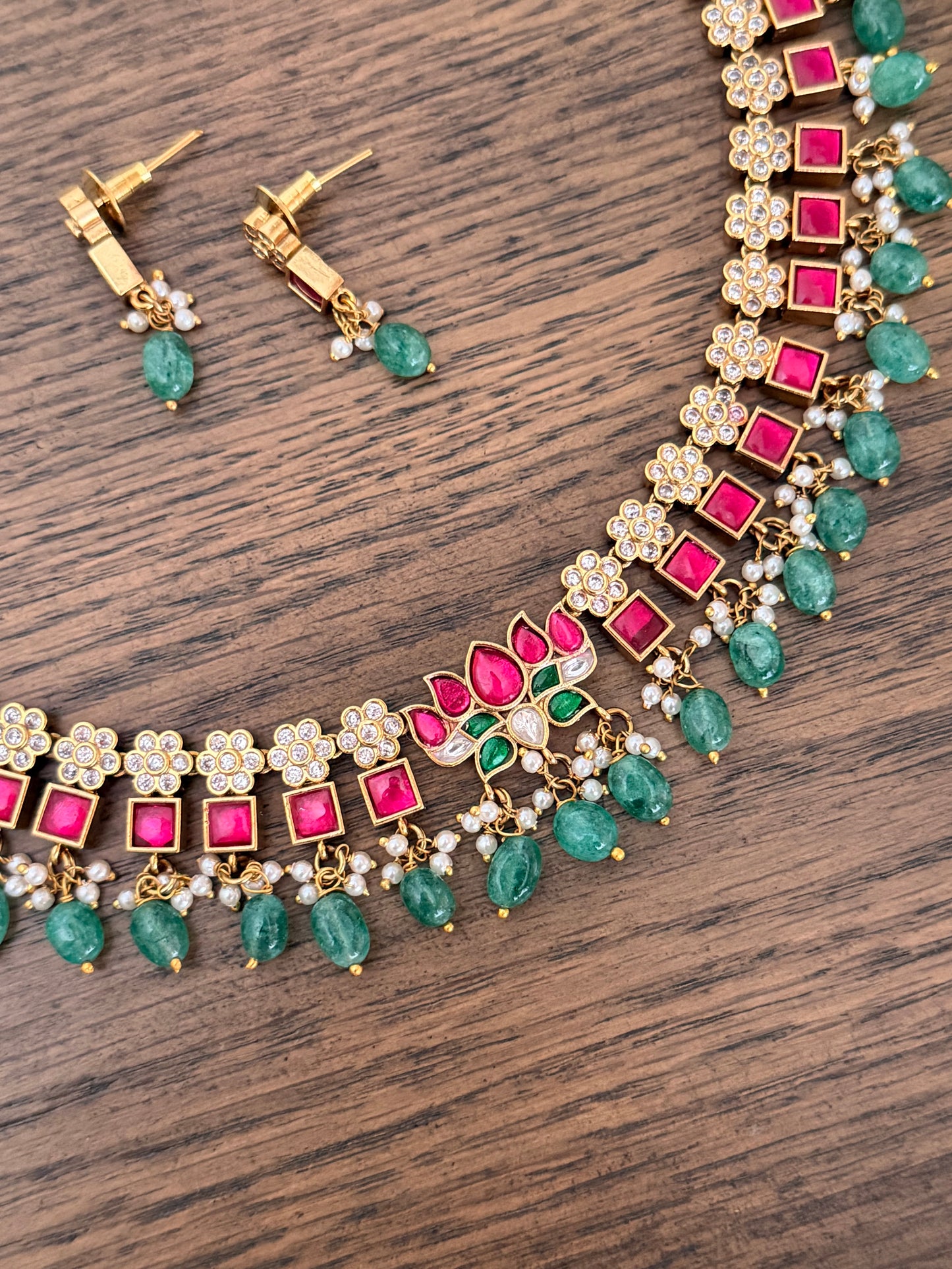 Lotus Jadau Kundan Necklace Set