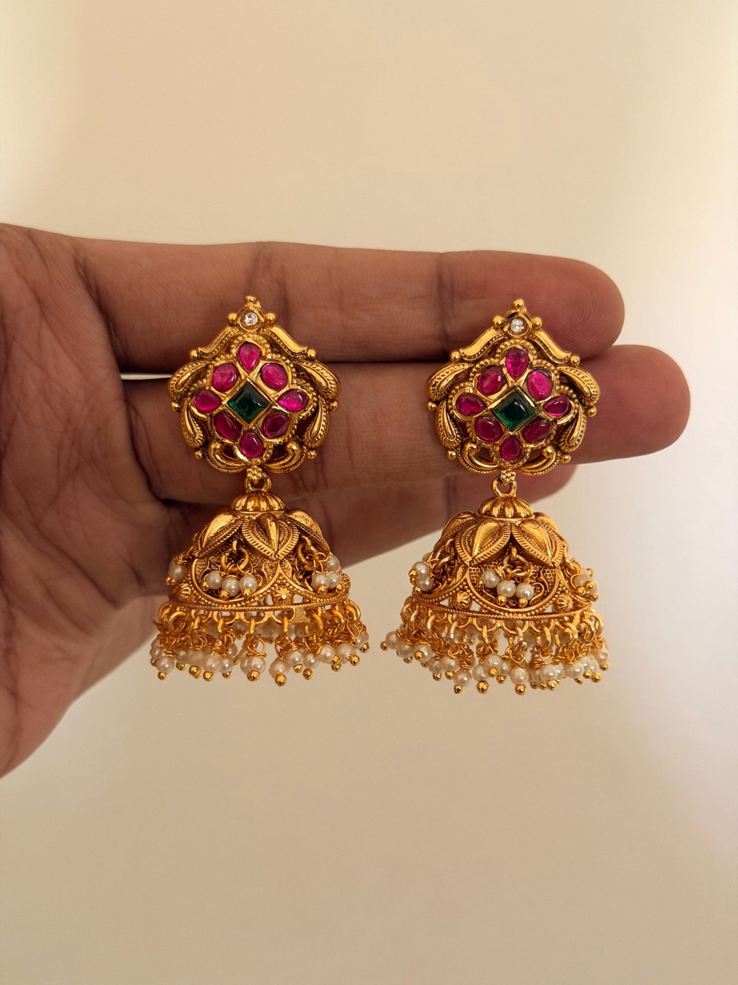 Uncut Stone Emerald Drop Earrings