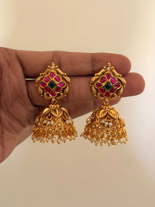 Uncut Stone Emerald Drop Earrings