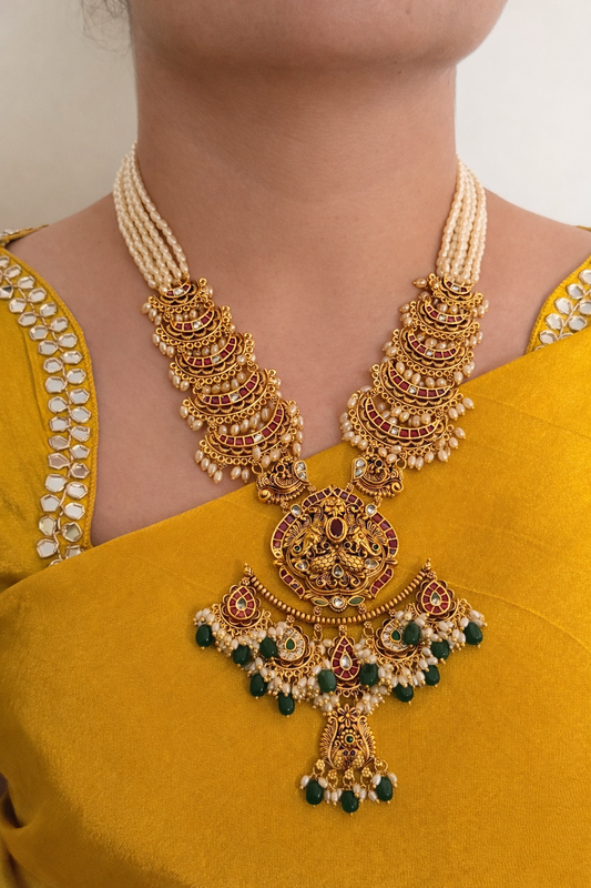 Gold Look-Alike Long Haaram with Pearl Strings