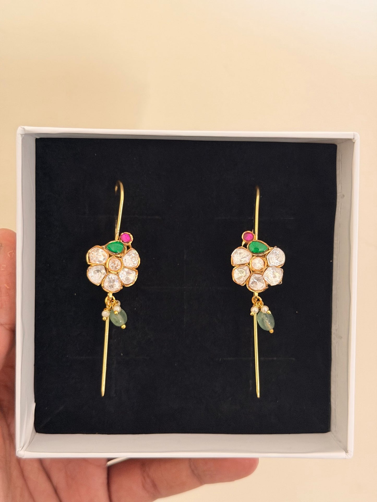 Maroon Emerald Multi-Stone Drop Earrings