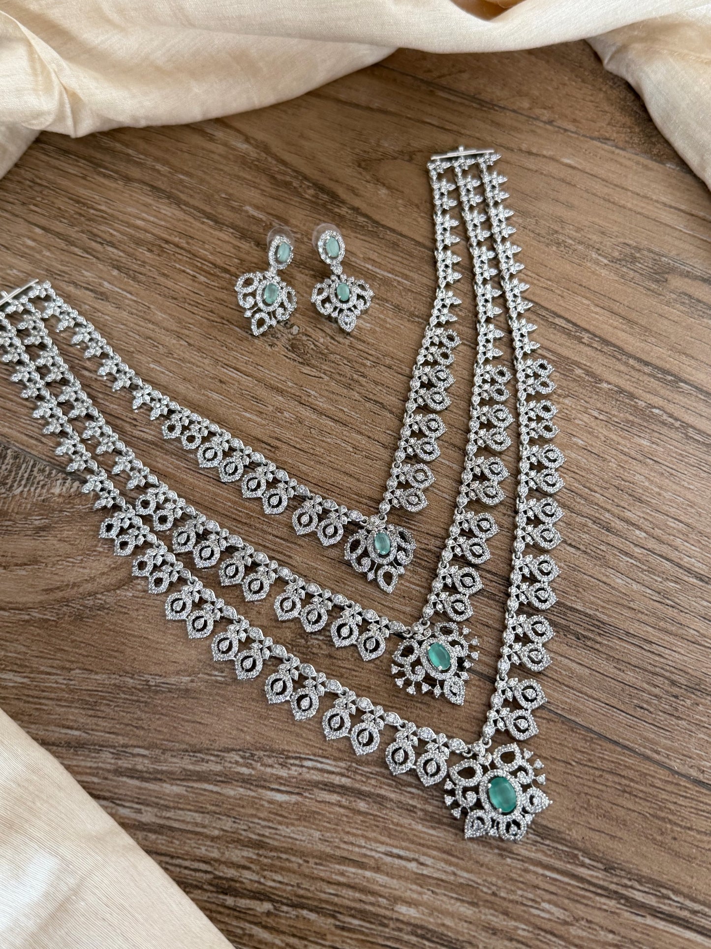 Serene Mint Green & CZ 3-Layer Rhodium Finish Rani Haram
