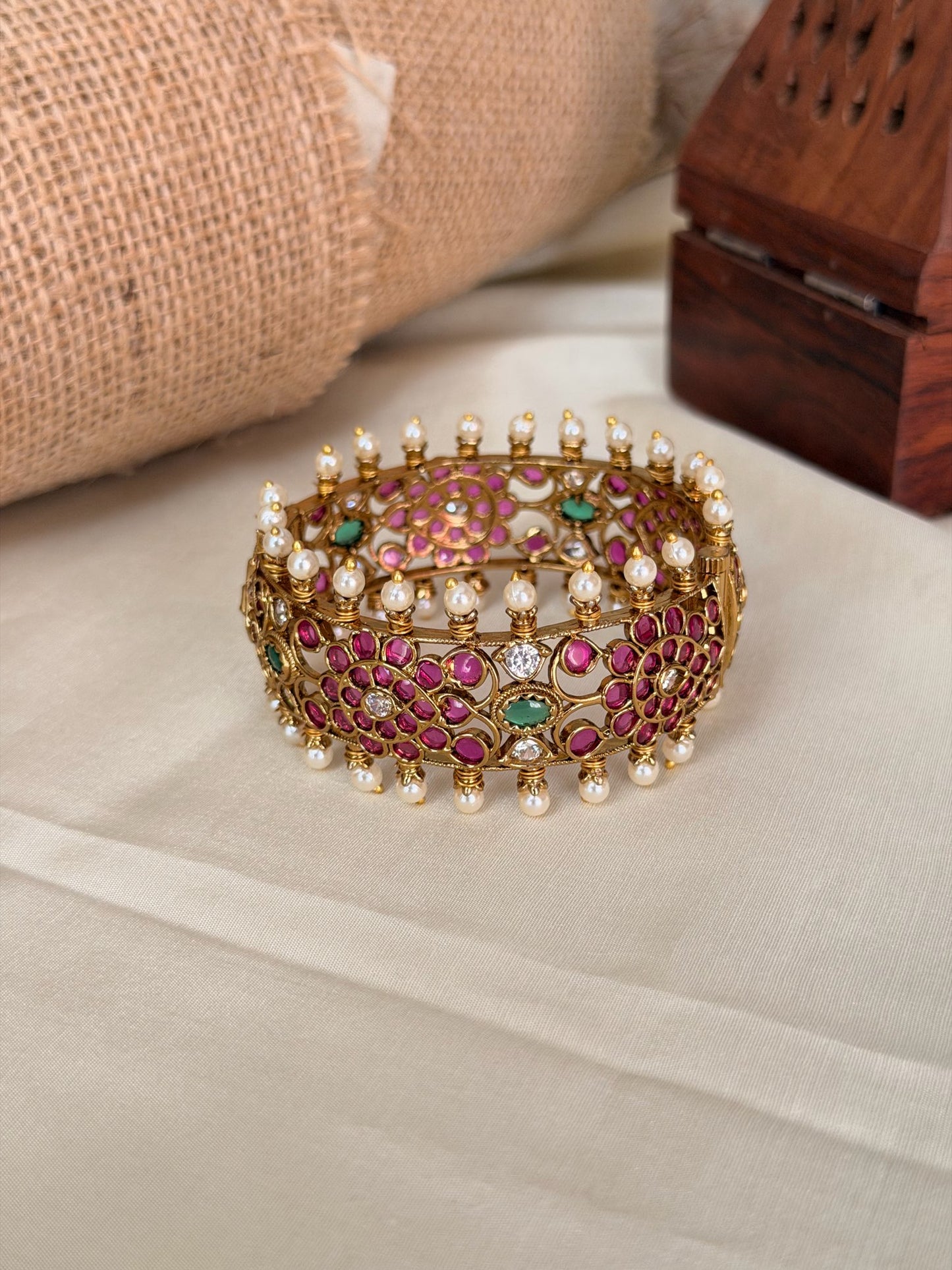 Openable Grand Pearl Stone Work Bangle