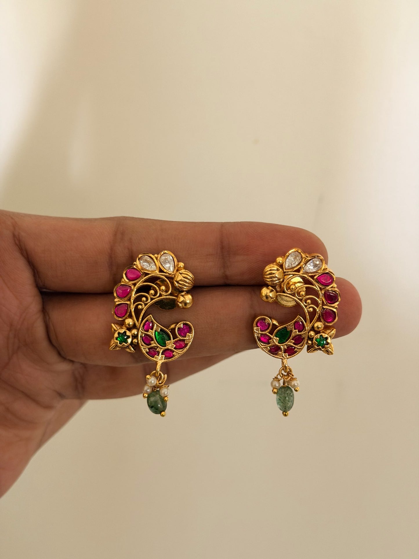 Golden Beaded Cluster Ball Drop Earrings