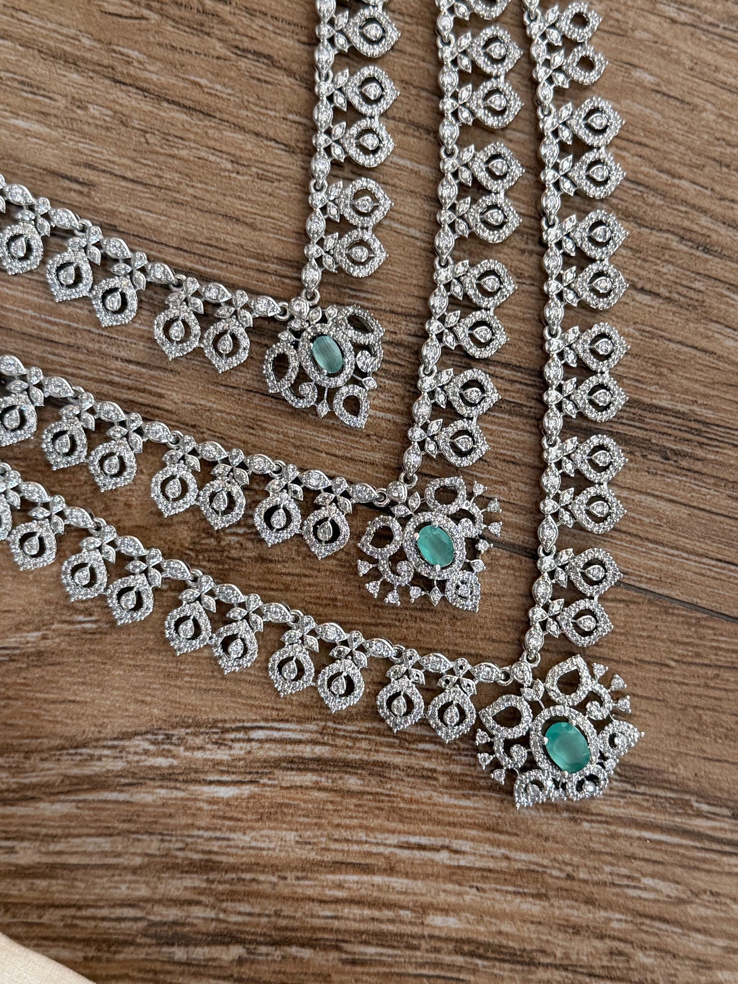Serene Mint Green & CZ 3-Layer Rhodium Finish Rani Haram