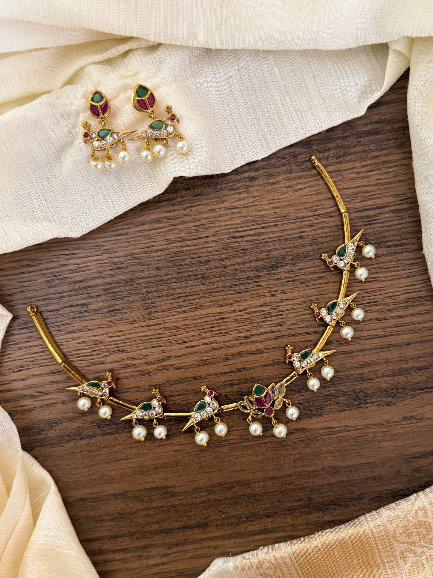 Flexible Lotus Parrot Kanti Necklace Set