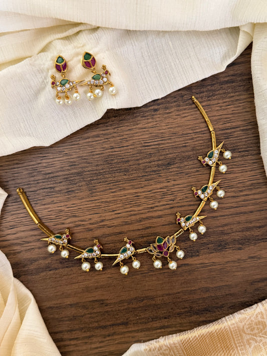 Flexible Lotus Parrot Kanti Necklace Set