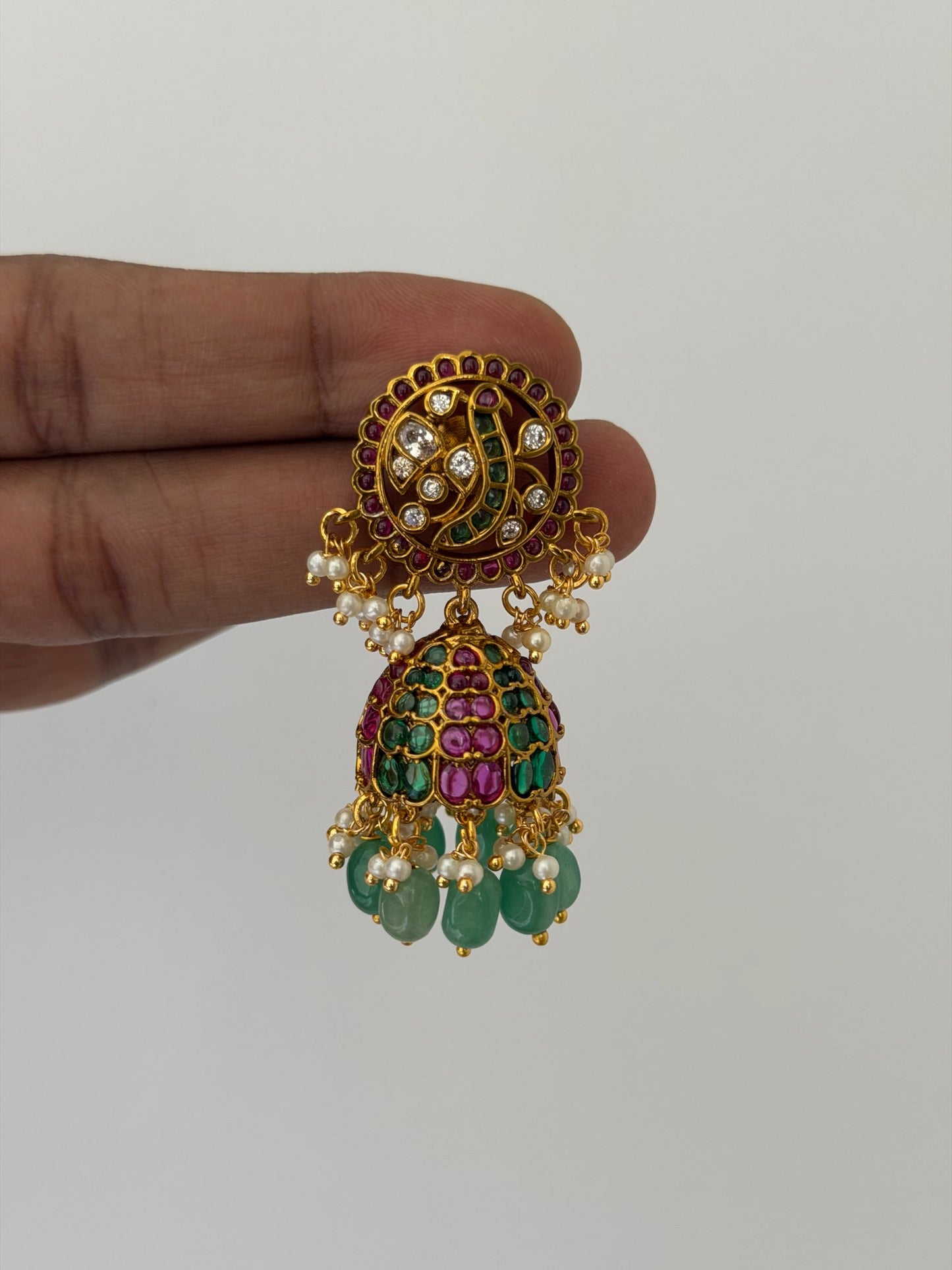 Luxury Peacock Motif Kemp Jhumka Earrings
