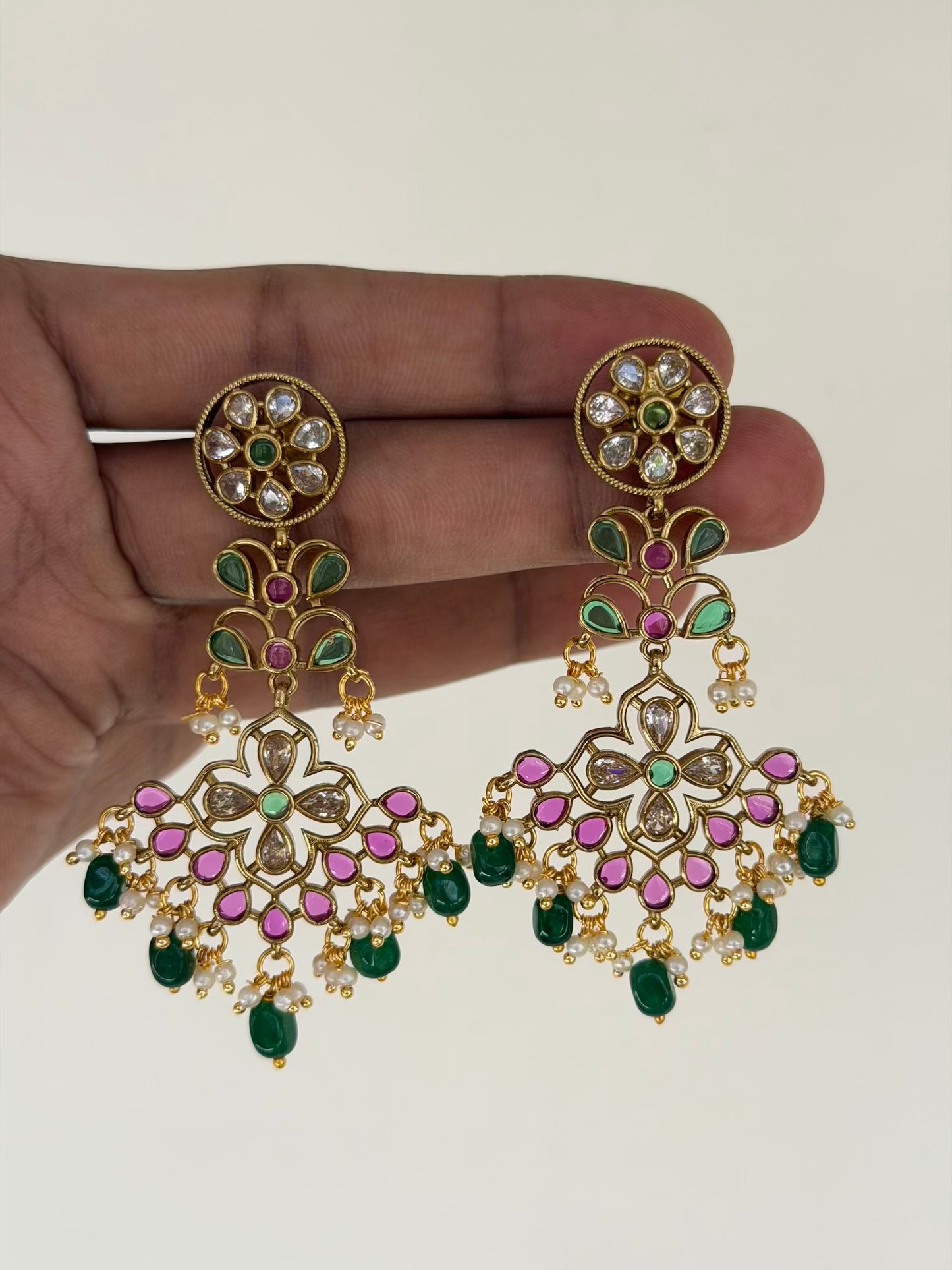 Ruby Emerald Layered Chaandbali Earrings