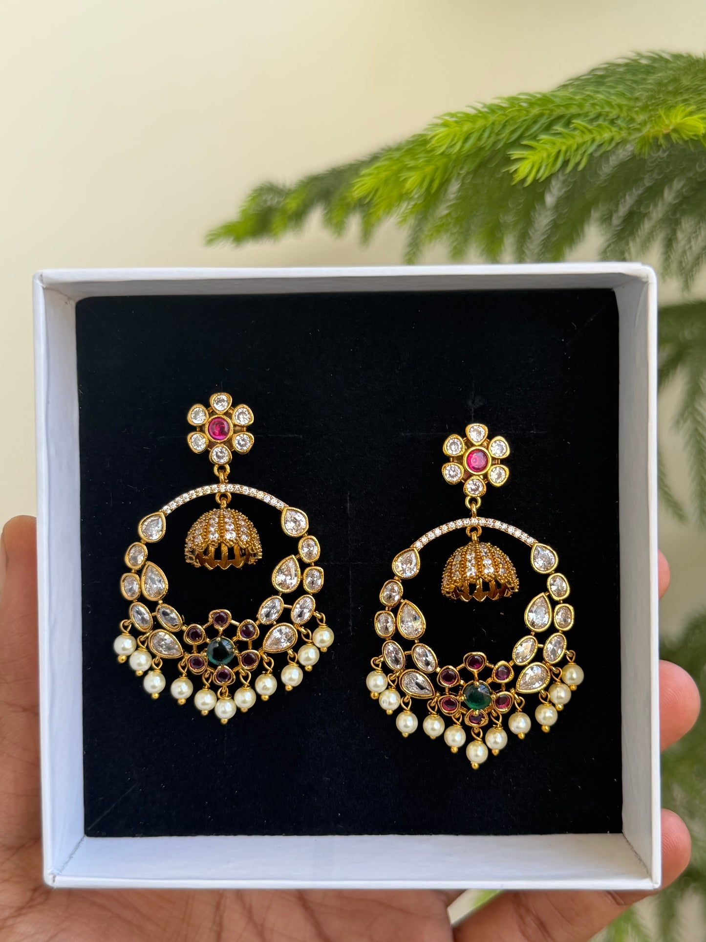 Uncut Polki Stones Chaandbali Earrings