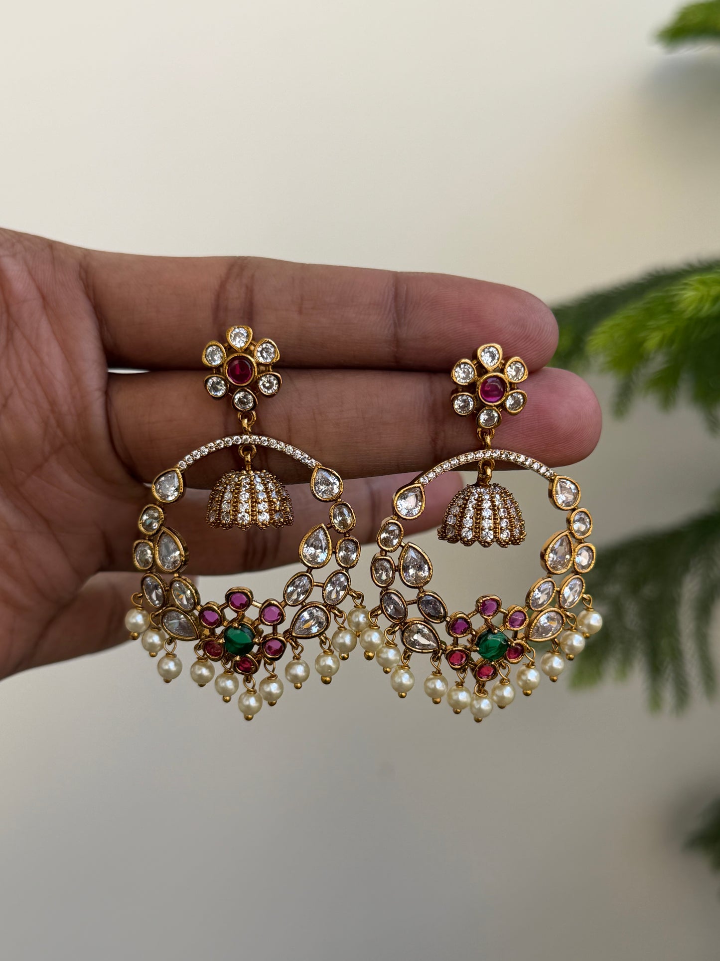 Uncut Polki Stones Chaandbali Earrings