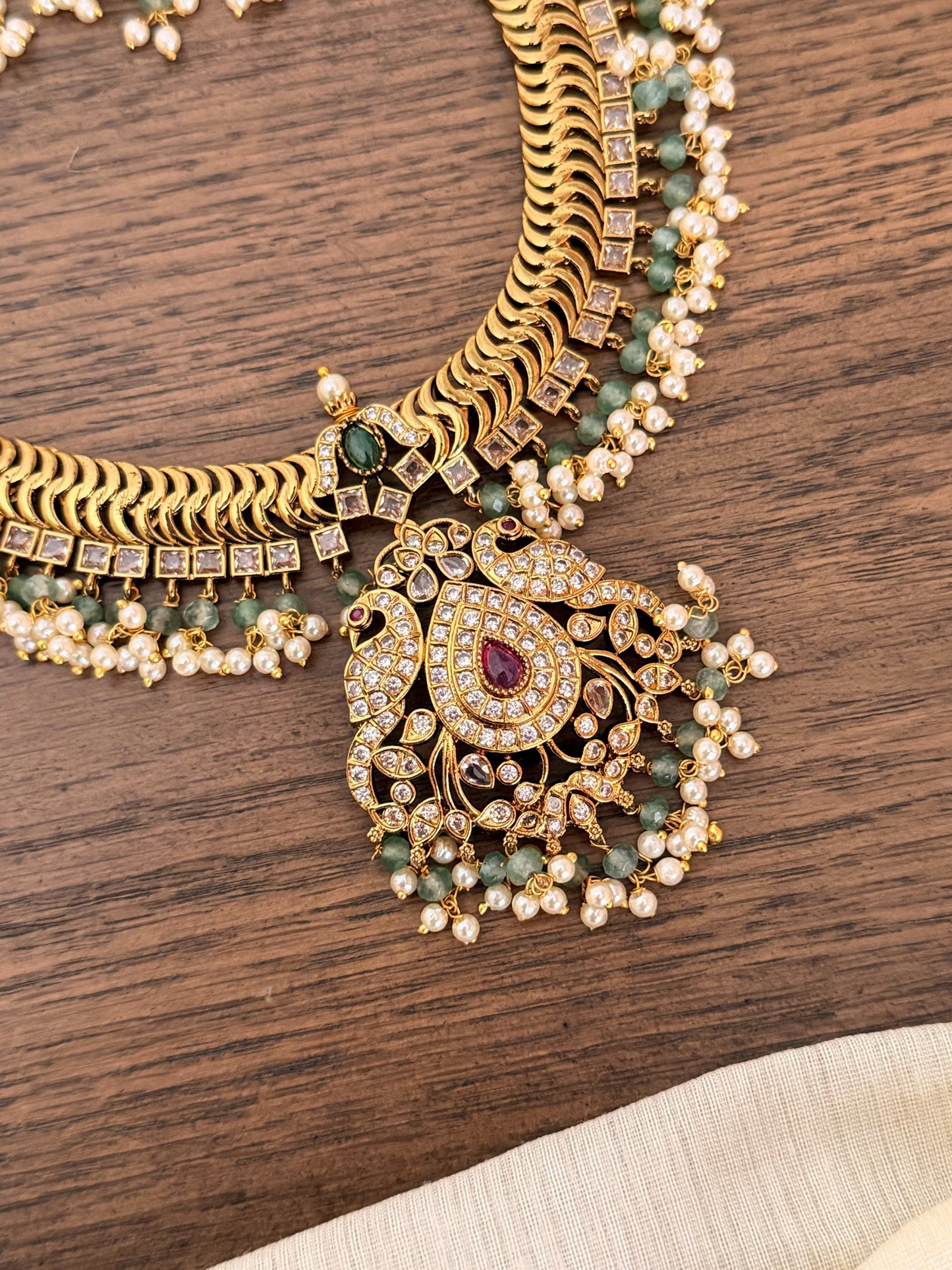 Traditional Jalebi Design Necklace Set with Ruby & Emerald Stones