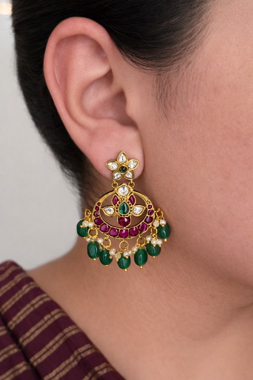Luxury Floral Chandbali Earrings with Premium Finish AD Stones