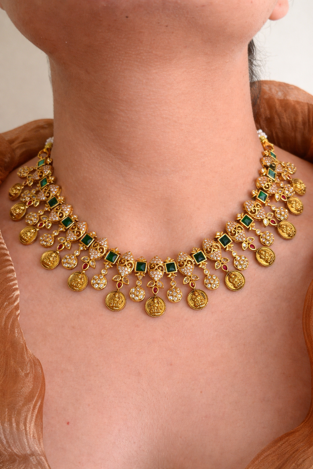 Premium Designer Nakshi Coin Bridal Necklace Set