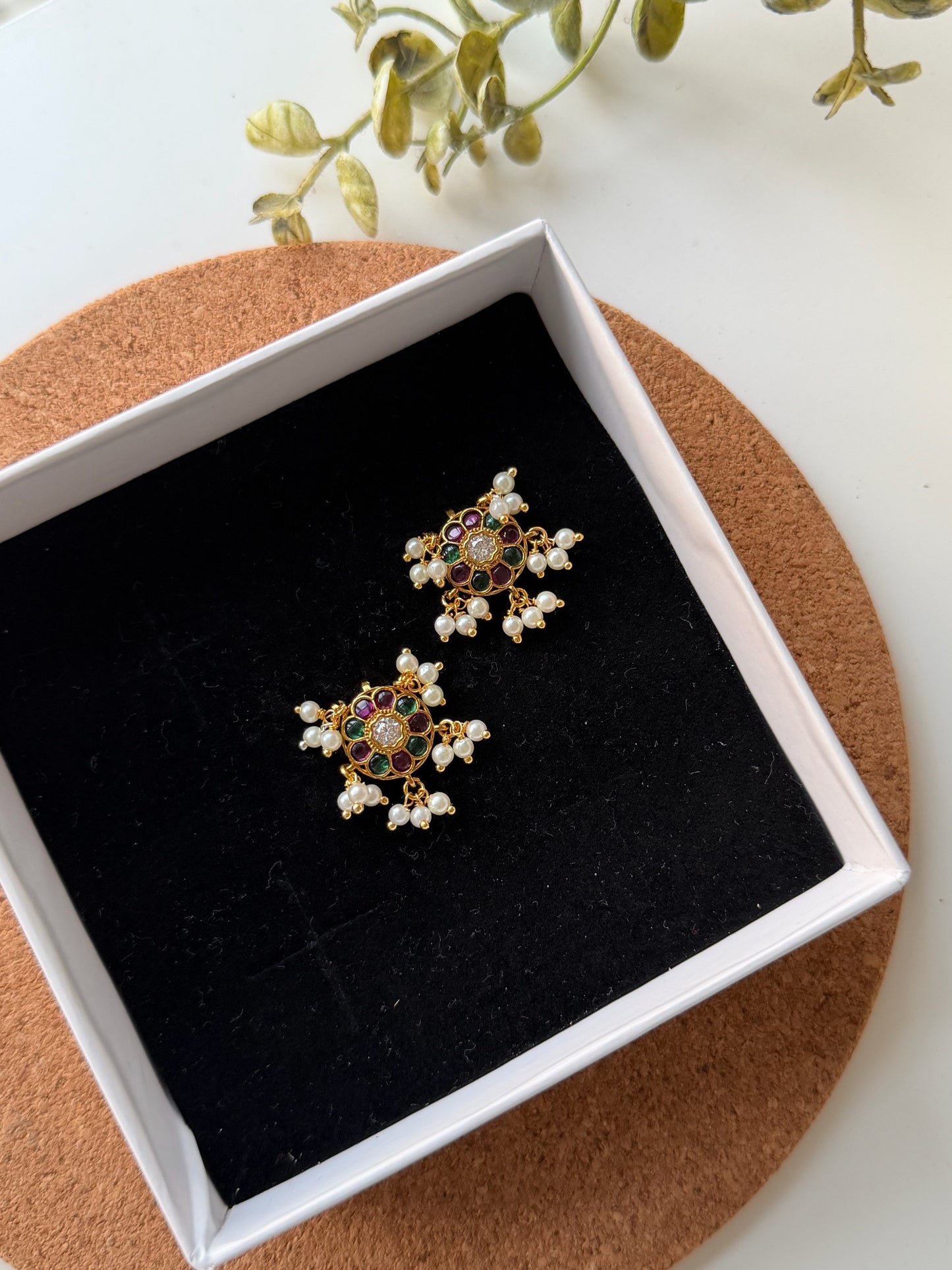 Traditional Floral Bugadi Earrings with Pearl Drops for Festive Wear