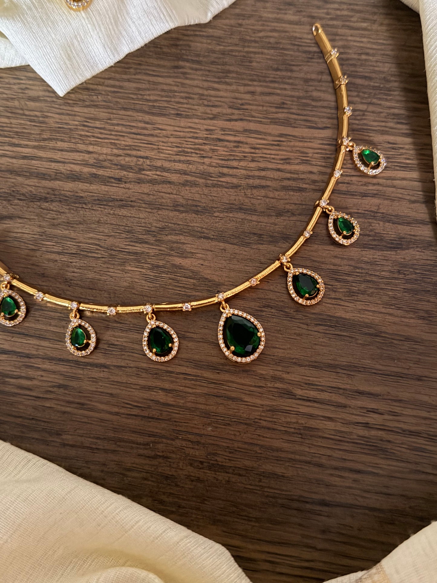 Emerald green teardrop AD Necklace Set