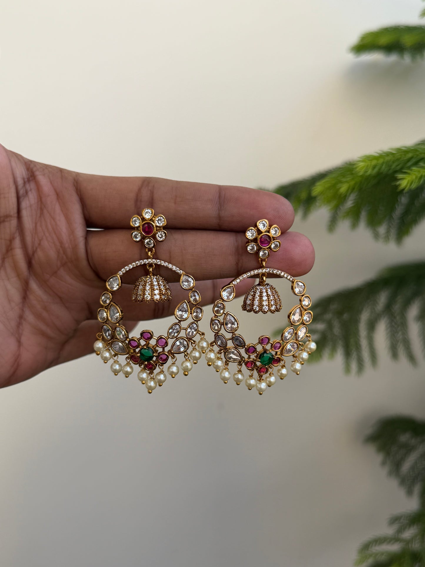 Uncut Polki Stones Chaandbali Earrings
