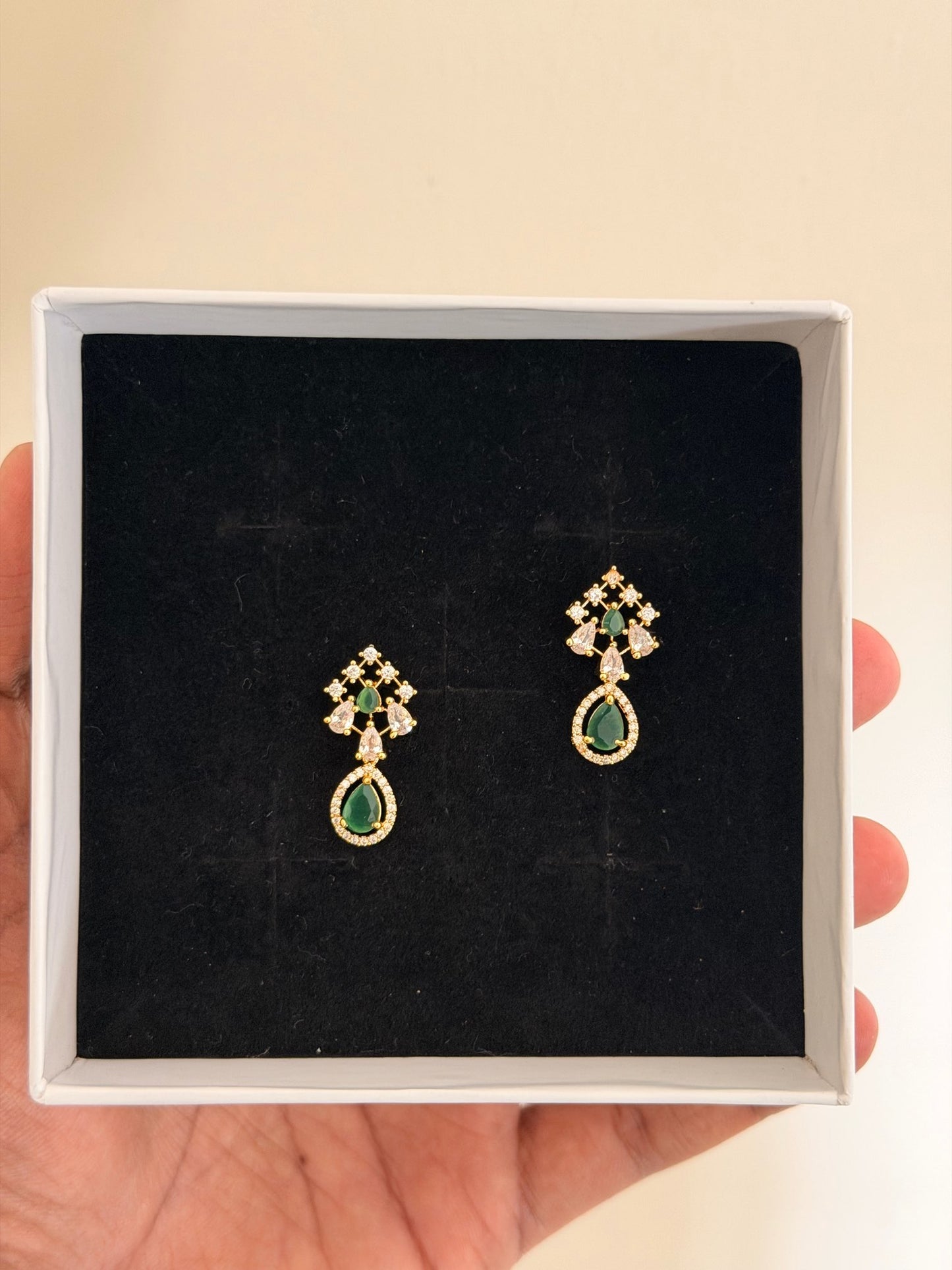 Small Stone Drop Earrings with CZ Detailing (Ruby, Green & Multi)