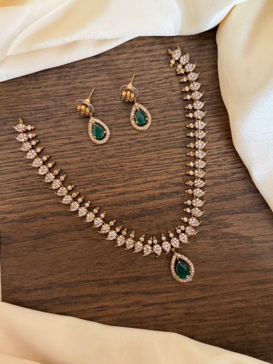 AD drop mango leaf motif necklace set
