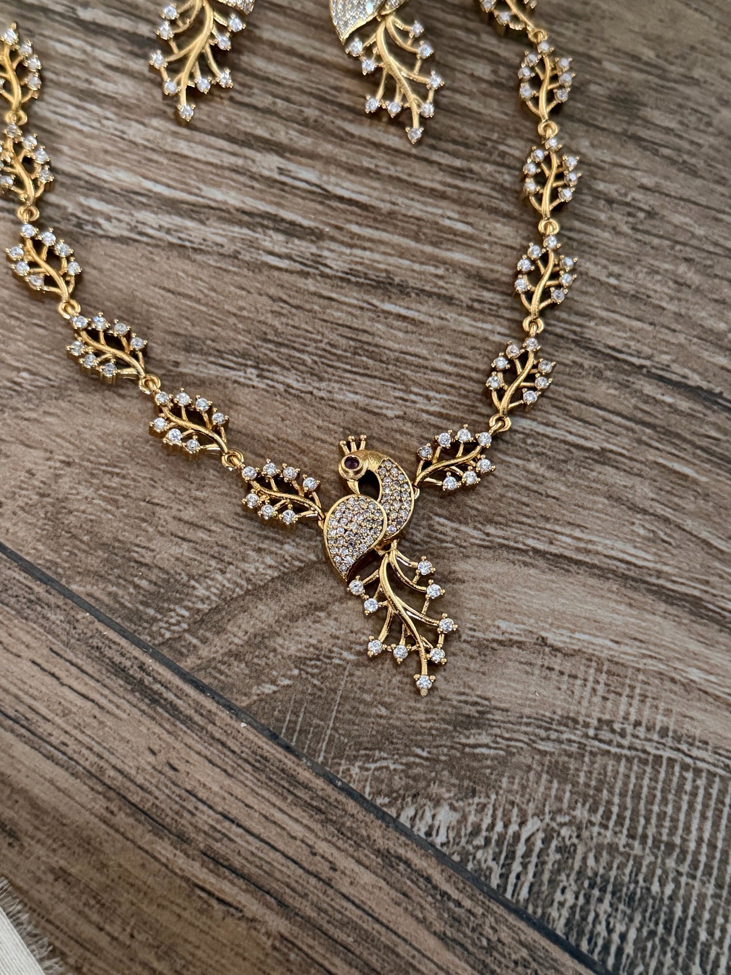 Elegant Peacock Design CZ Studded Premium Necklace Set