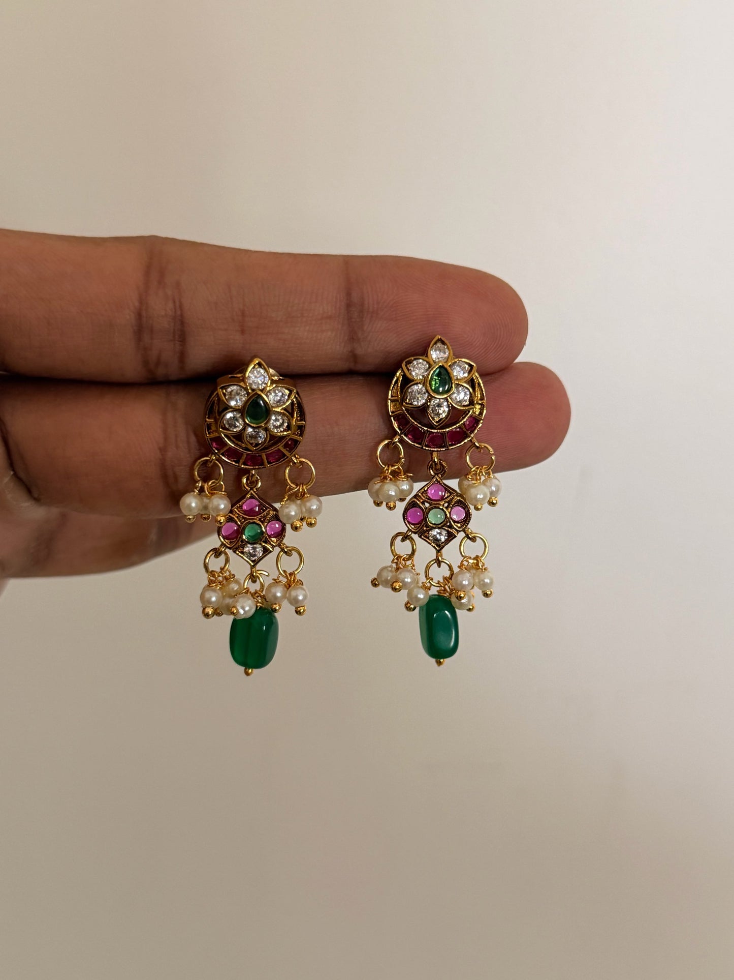 Royal Emerald & Pearl Drop Earrings
