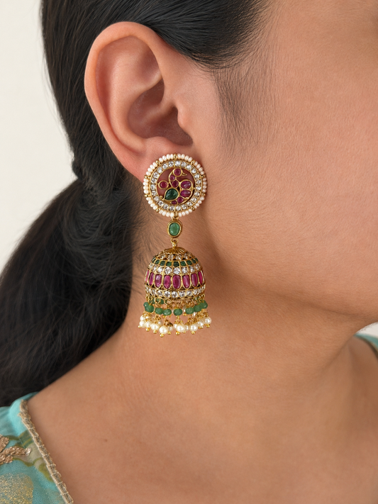Pearl Look Long Peacock Jhumka Earrings