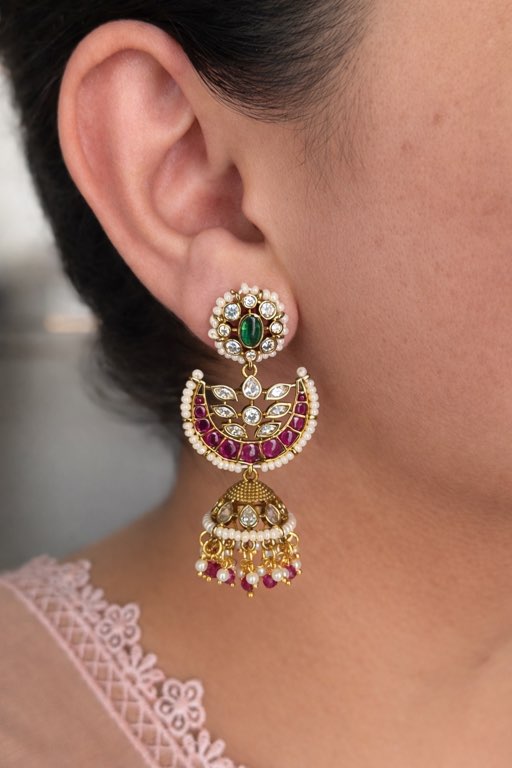 Luxury Kemp Chandbali Jhumka Earrings