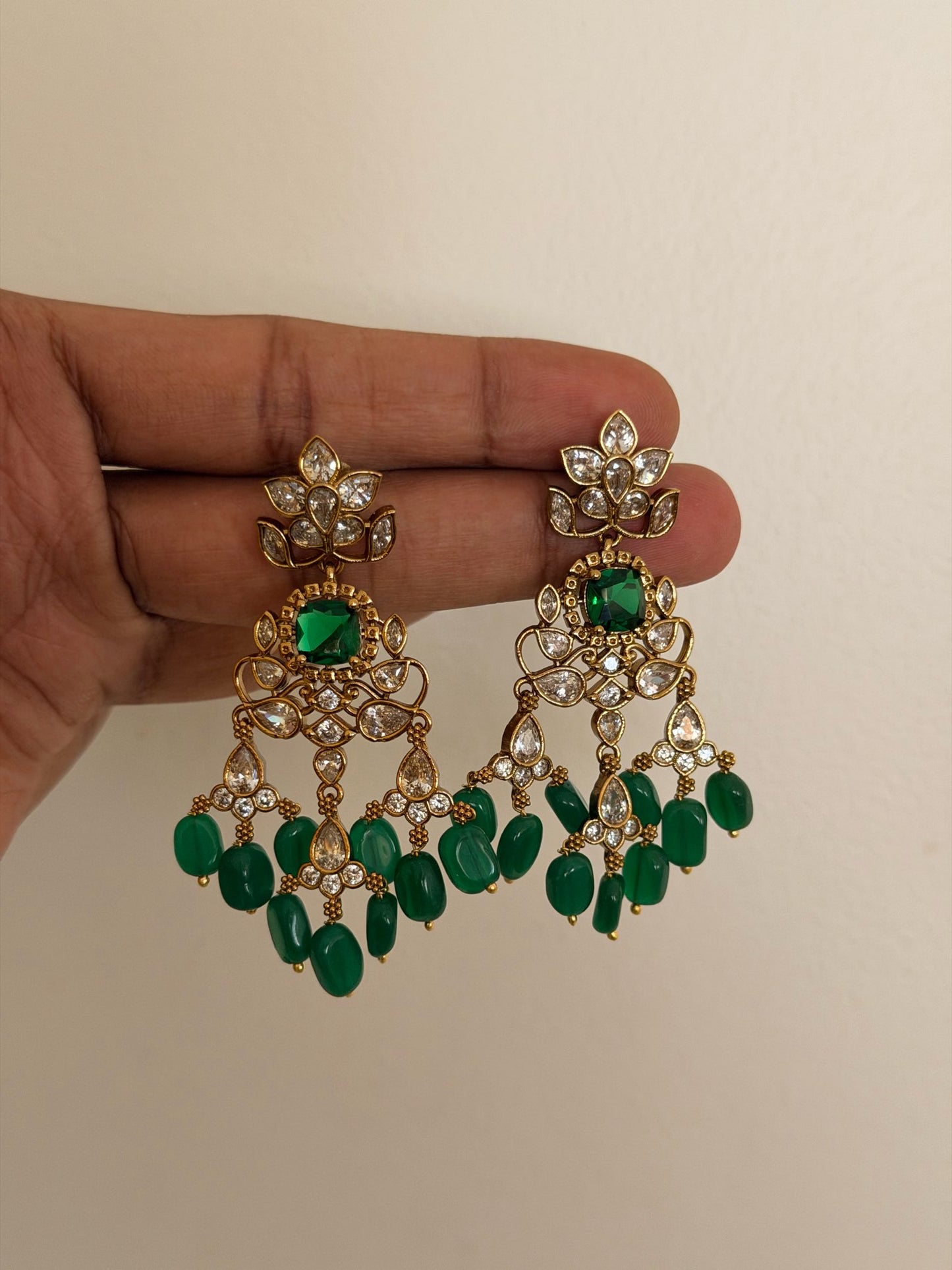 Uncut Stone Emerald Drop Earrings
