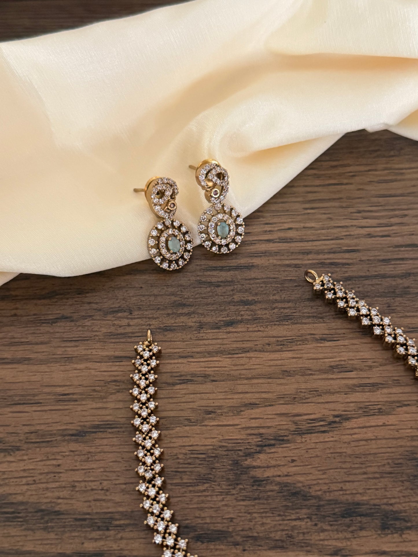 Sleek CZ Peacock Motif Necklace Set
