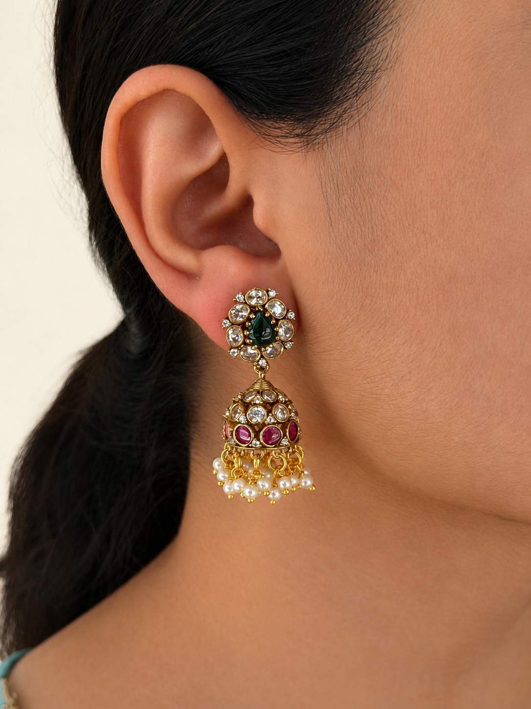 Premium Multicolor AD Kemp Jhumka