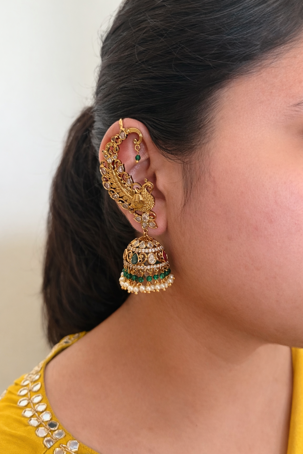 Peacock Design Earcuffs with Jhumka