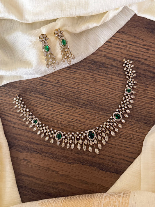 Luxury AD Stone Diamond Look Choker Necklace Set