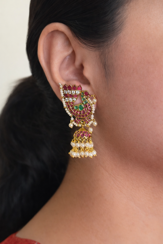 Peacock Kemp Jhumka Dangler Earrings
