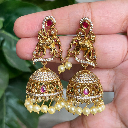 Mystical Elephant Jhumka in Nakshi Polish