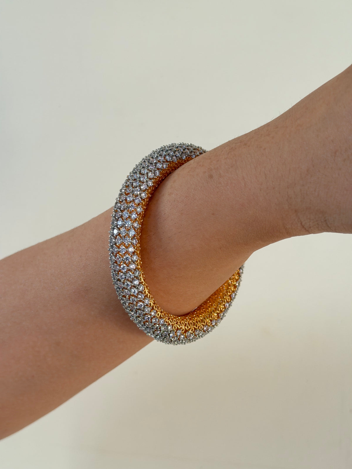 Round-Cut CZ Studded Broad Bangle Set