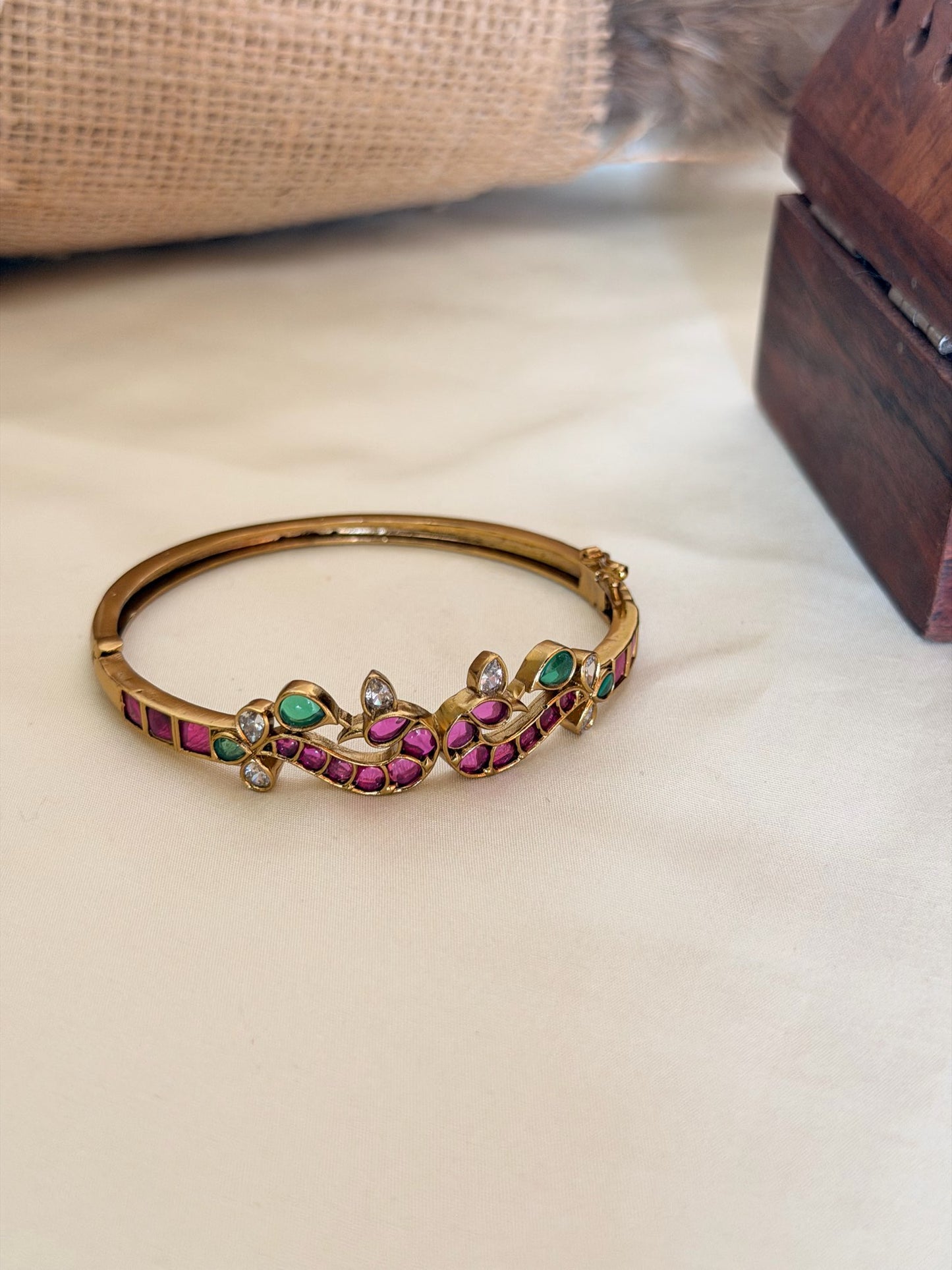 Openable Peacock Design Stone Work Bangle