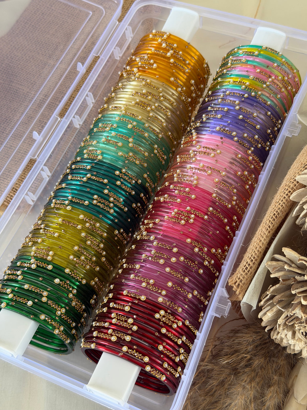 Pearl Glass Bangle - Combo of 12 colors (without organizer box)